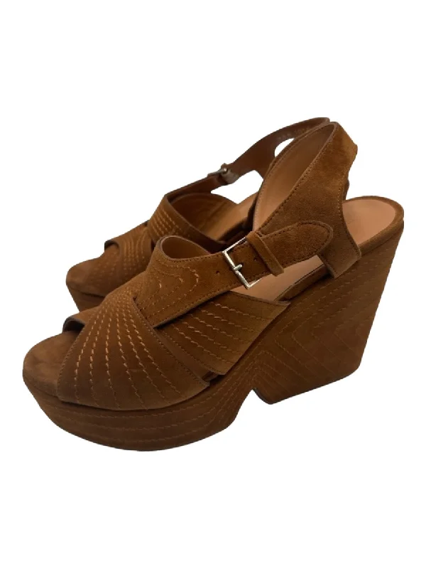 Clergerie Shoe Size 38.5 Brown Suede Platform Ankle Strap Sandals