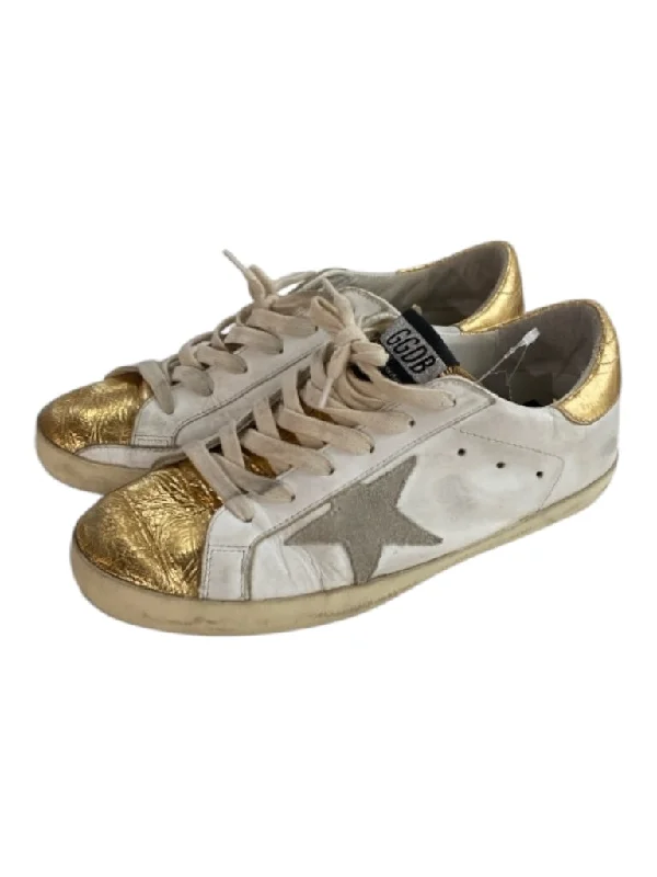 Golden Goose Shoe Size Est 6.5 White & Gold Leather Lace Up Low Top Sneakers