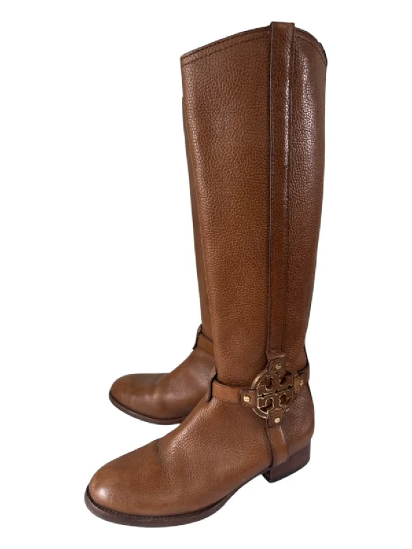 Tory Burch Shoe Size 8.5 Brown Pebbled Leather round toe Knee High Boots