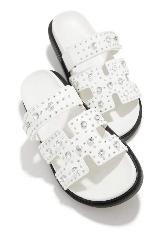 Amani Studded Embellished Slip On Sandals - White