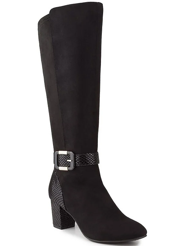 Isabell Womens Faux Leather Embossed Knee-High Boots