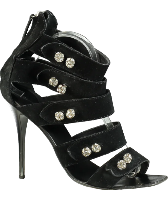 Giuseppe Zanotti Black Henry 110 Velour Sandals UK 7 EU 40 👠