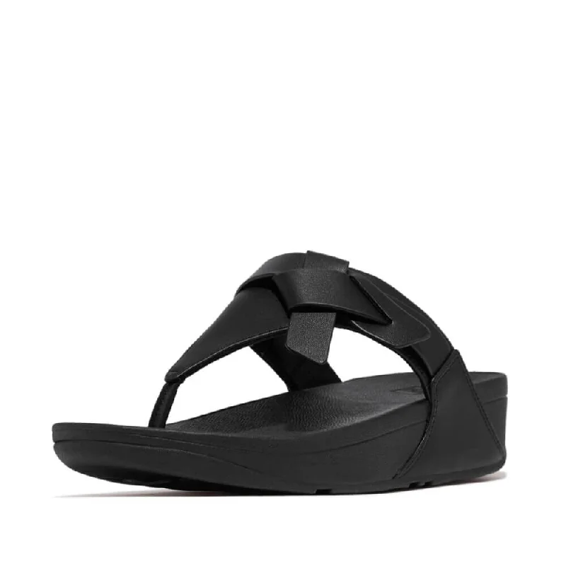 Fitflop Lulu Folded-Knot Leather Toe-Post Sandals - Black