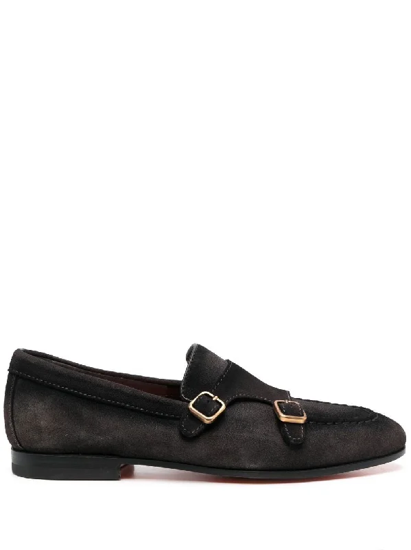 Suede double-buckle loafer