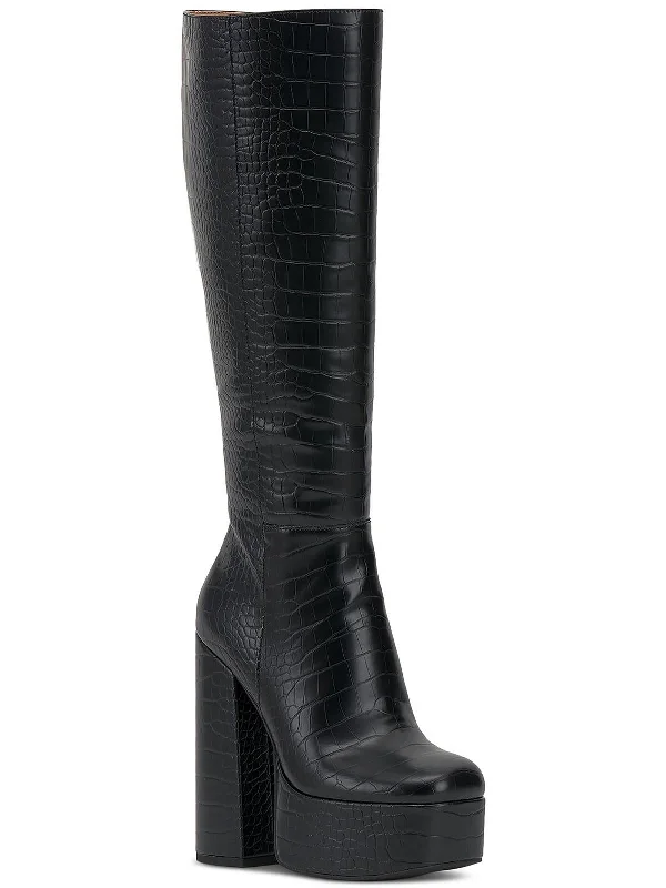 Samah Womens Faux Leather Tall Over-The-Knee Boots