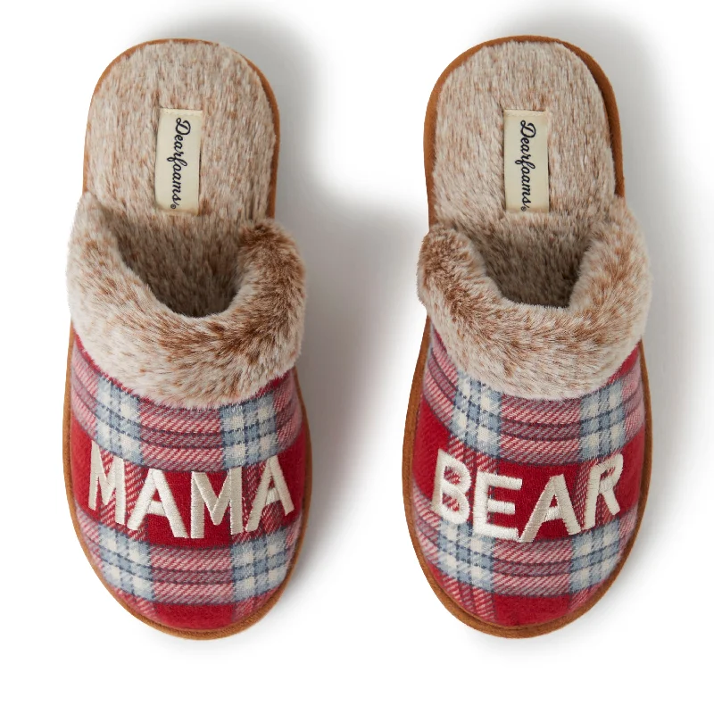 Women's Mama Bear Red Plaid Scuff Slippers