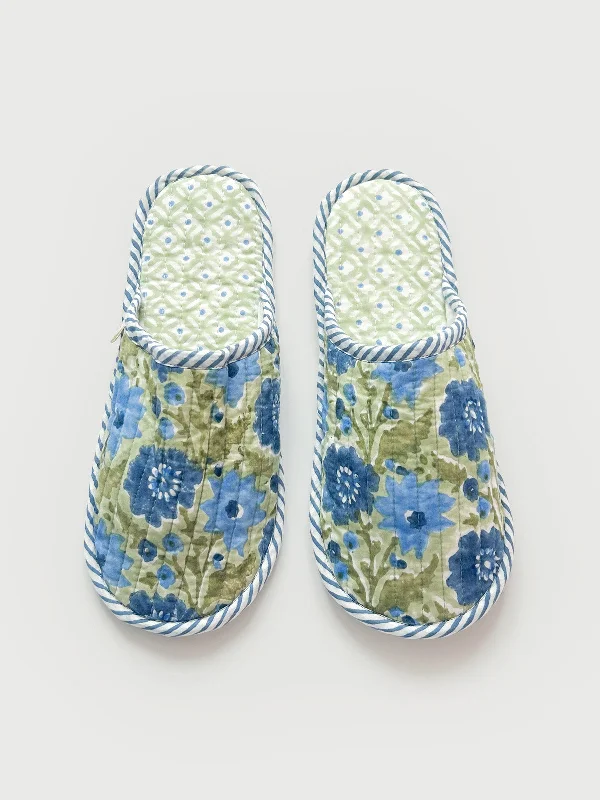 Block Print House Slippers, Sage