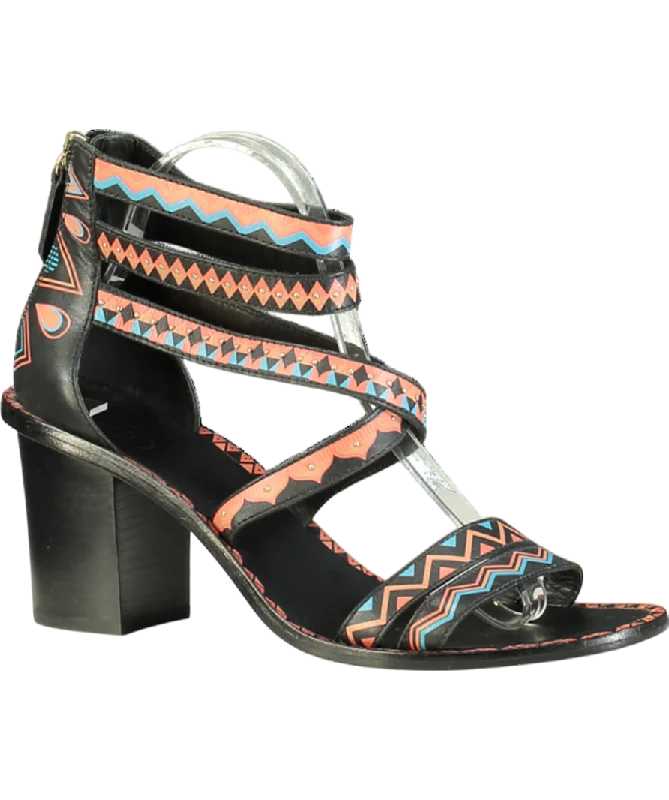 ASH Black Abstract Printed Ankle Sandals UK 7 EU 40 👠