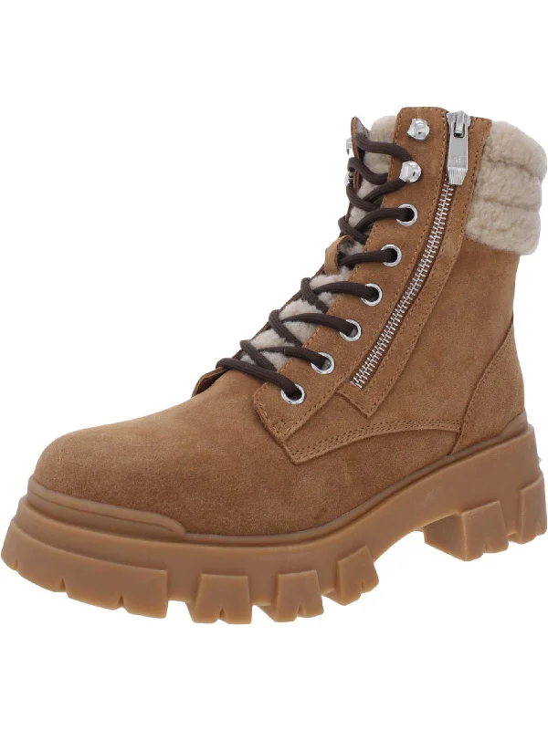 Aboli Womens Suede Faux Fur Hiking Boots