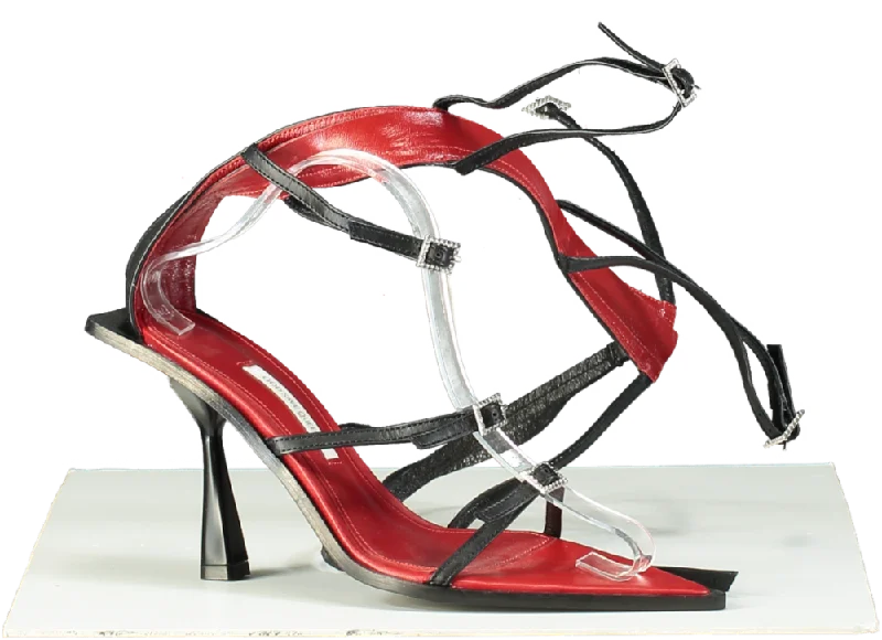 God Save Queens Black and Red Strappy Wild Striped Heeled Sandals EU 39 UK 6