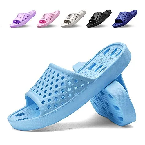 Shower Shoes Men Women Non Slip Bathroom House Slippers College Dorm Room Essentials for Girls Kids Shower Sandals Swimming Water Shoe (Light Blue,EU40-41)