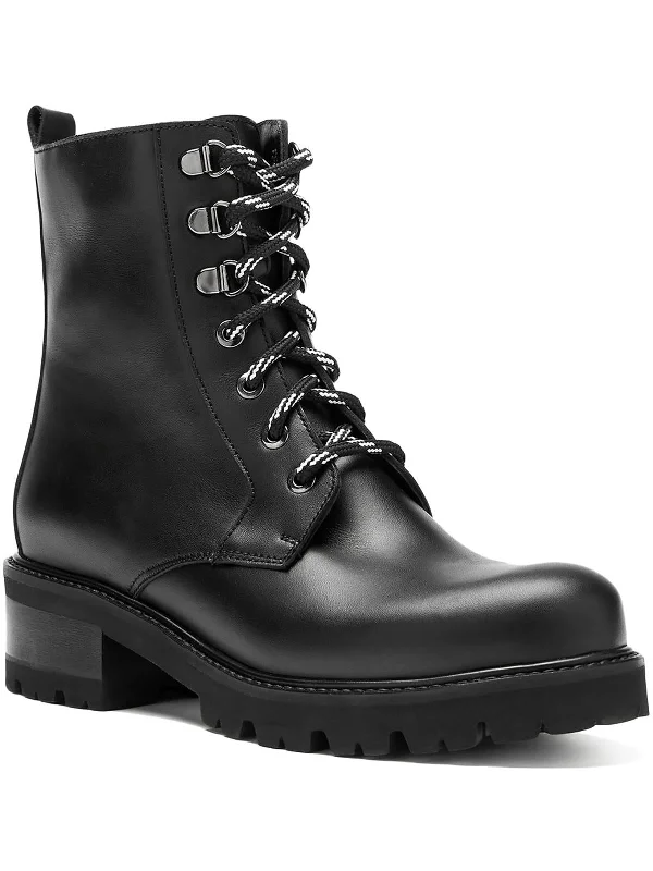 Clover  Womens Leather Zipper Combat & Lace-up Boots