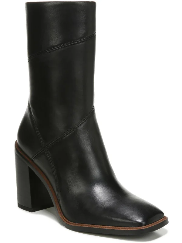 Stormy Womens Leather Block Heel Mid-Calf Boots