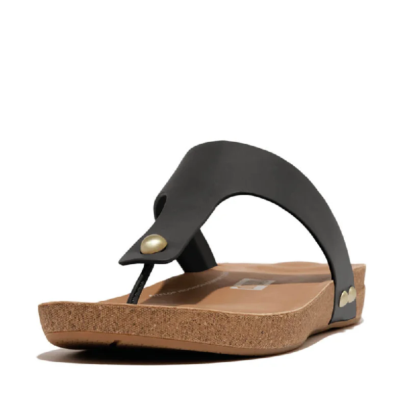 FitFlop Iqushion Leather Toe-Post Sandals - Black