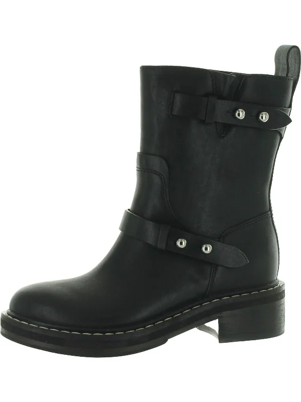 Womens Leather Pull On Motorcycle Boots