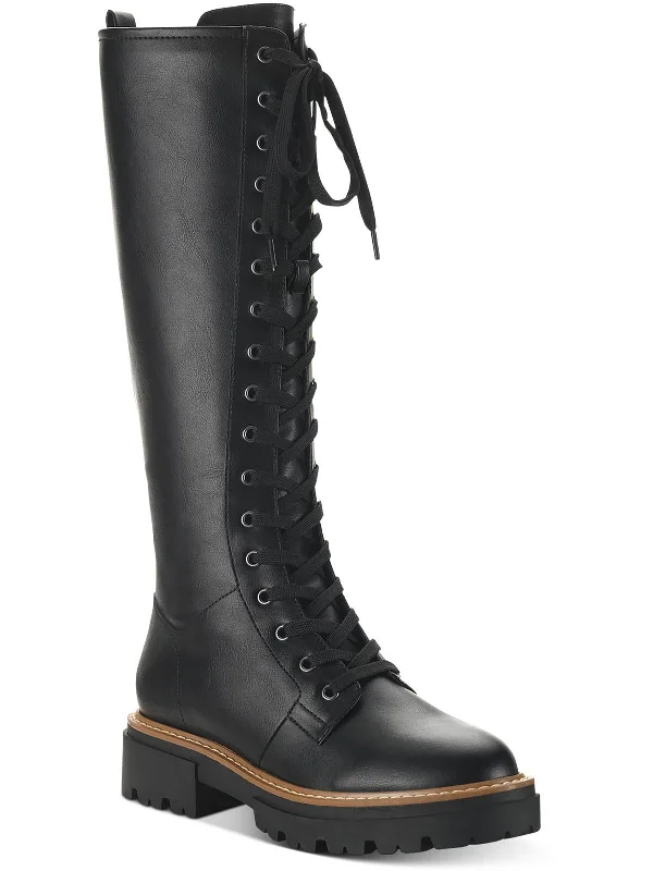 Aylssaa  Womens Faux Leather Tall Combat & Lace-up Boots