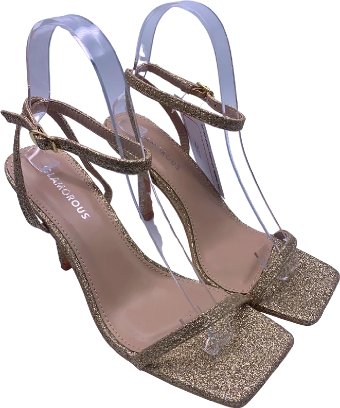 Glamorous Gold Glitter Heeled Sandals UK 4