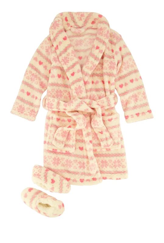 Toddler Girls Fair Isle Heart Robe with Slippers