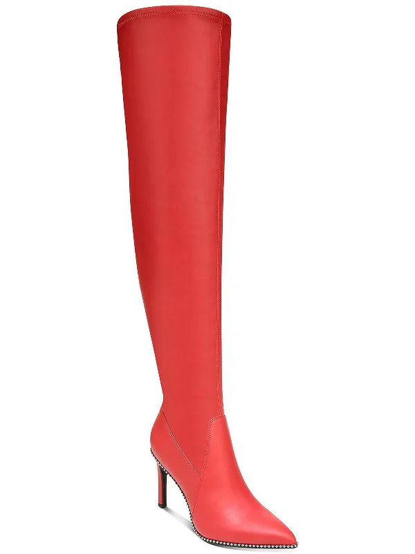 Milliee Womens Quarter Zipper Pointed Toe Over-The-Knee Boots