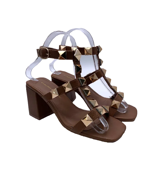 dorothy perkins Brown Secrets T Bar Stud Block Heel Sandals UK 3 EU 36 👠