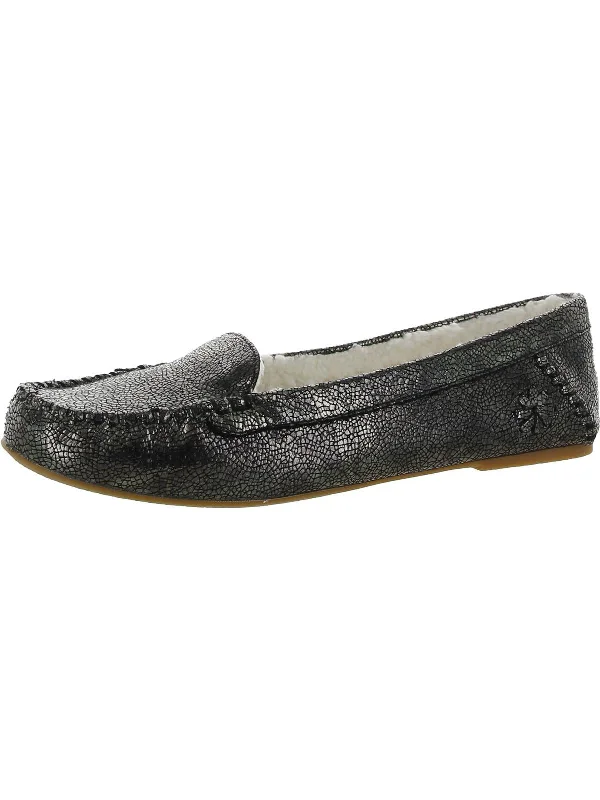 Millie Womens Leather Sherpa Lined Moccasin Slippers