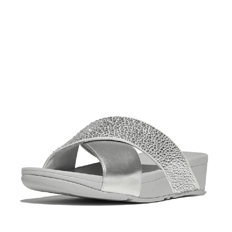 FitFlop Lulu Crystal Mix Slide Sandals - Silver