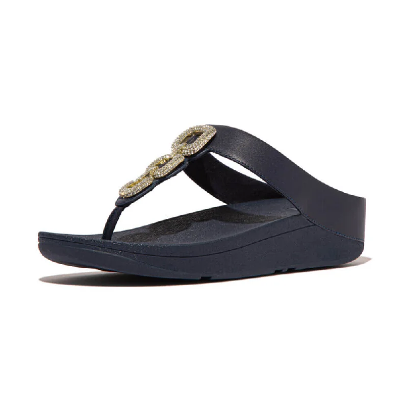 FitFlop Fino Crystal Chain Leather Sandals - Midnight Navy