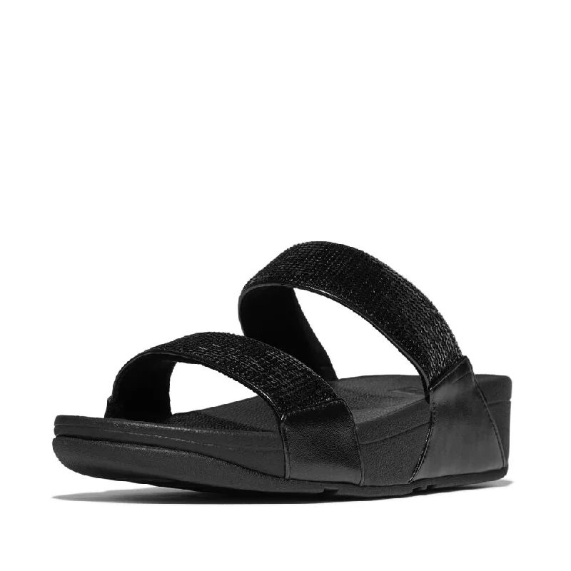 FitFlop Lulu Sequin Slide Sandals - All Black