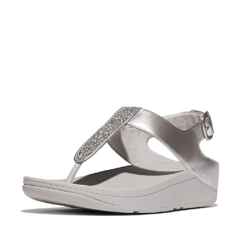 FitFlop Fino Crystal Mix T-Strap Sandals - Silver