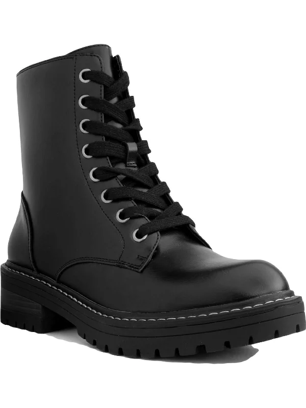 Kaedy Womens Faux Leather Combat & Lace-up Boots