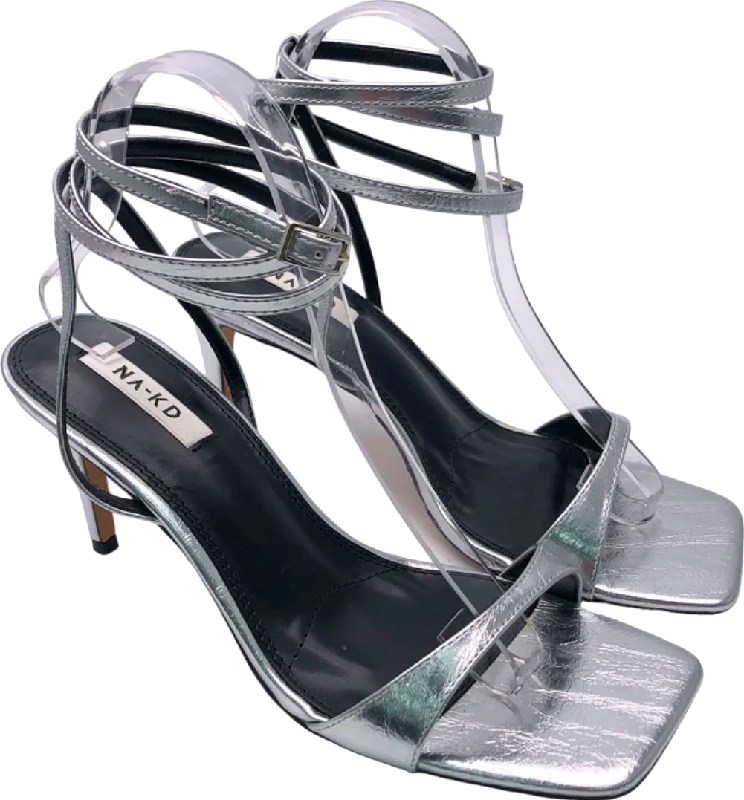 NA-KD Silver Strappy Heeled Sandals UK 7