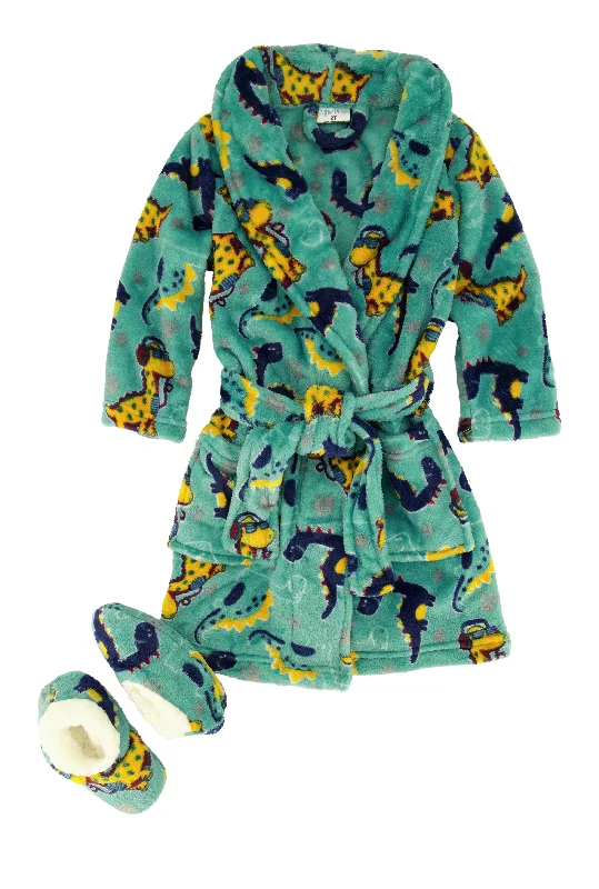 Toddler Boys Dinosaur Robe and Sherpa Slippers