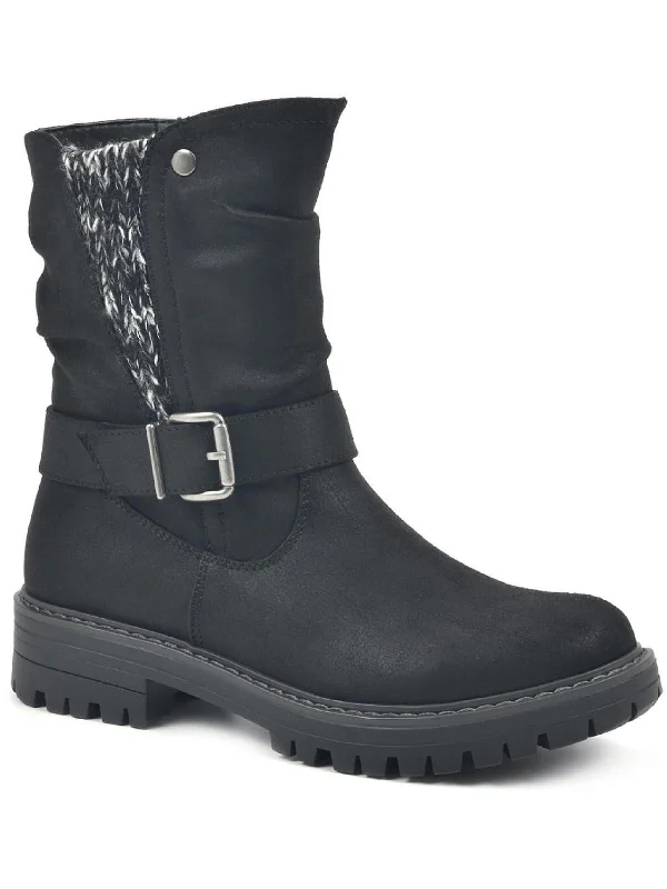 Mingle Womens Gathered Lugged Sole Mid-Calf Boots