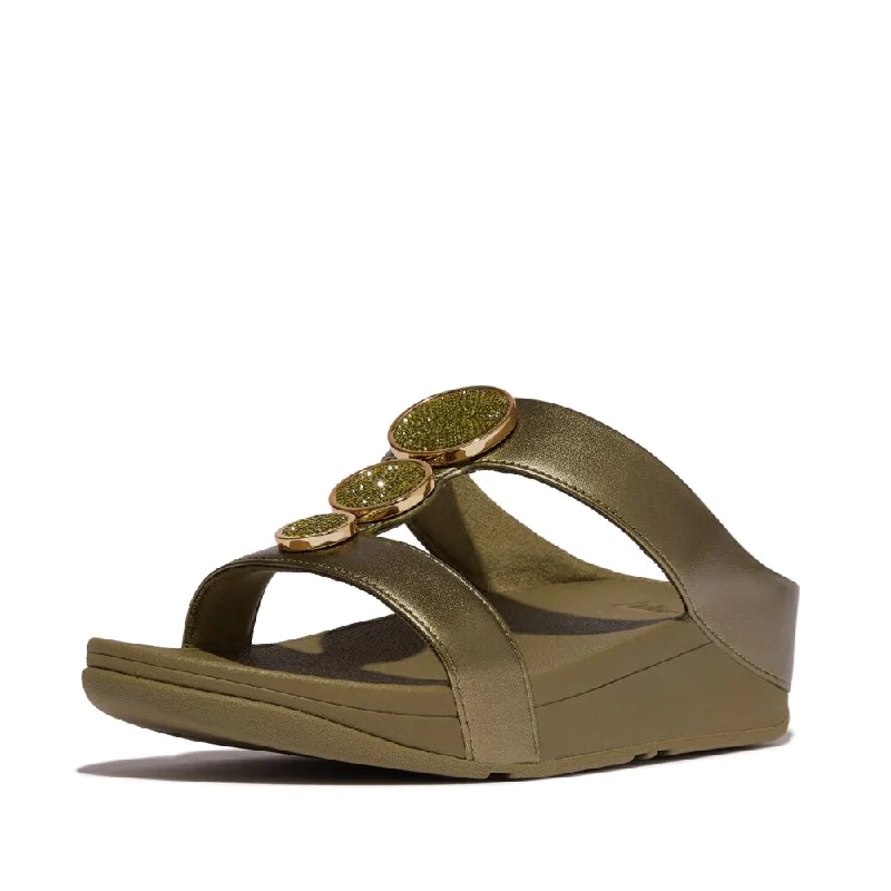 FitFlop Halo Bead Circle Metallic Slide Sandals - Camo Green