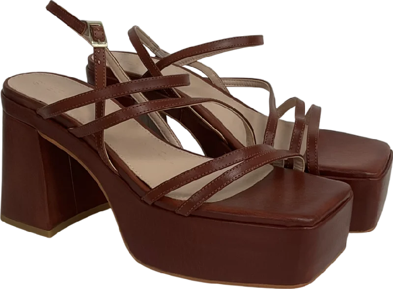 svegan Brown Tan Block Heel Sandal UK 6 EU 39 👠