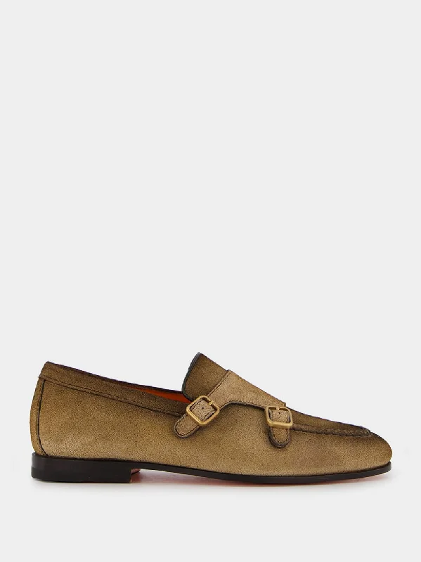 Double-Buckle Suede Loafers