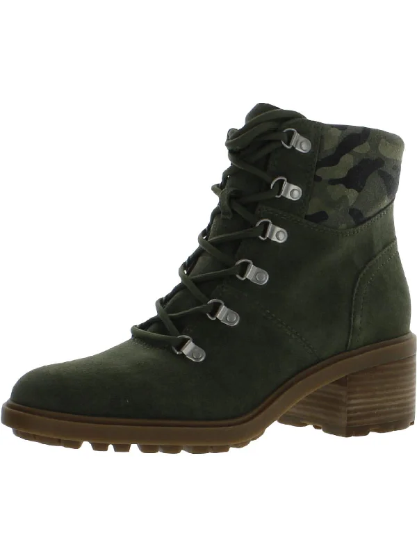 Demia Womens Suede Lug Sole Combat & Lace-up Boots