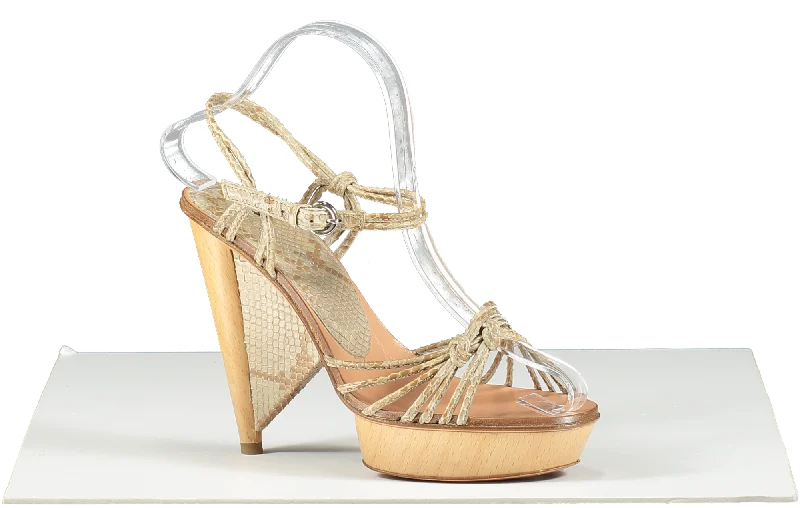 sergio rossi Beige Python Wooden Heeled Sandals UK 3.5 EU 36.5 👠