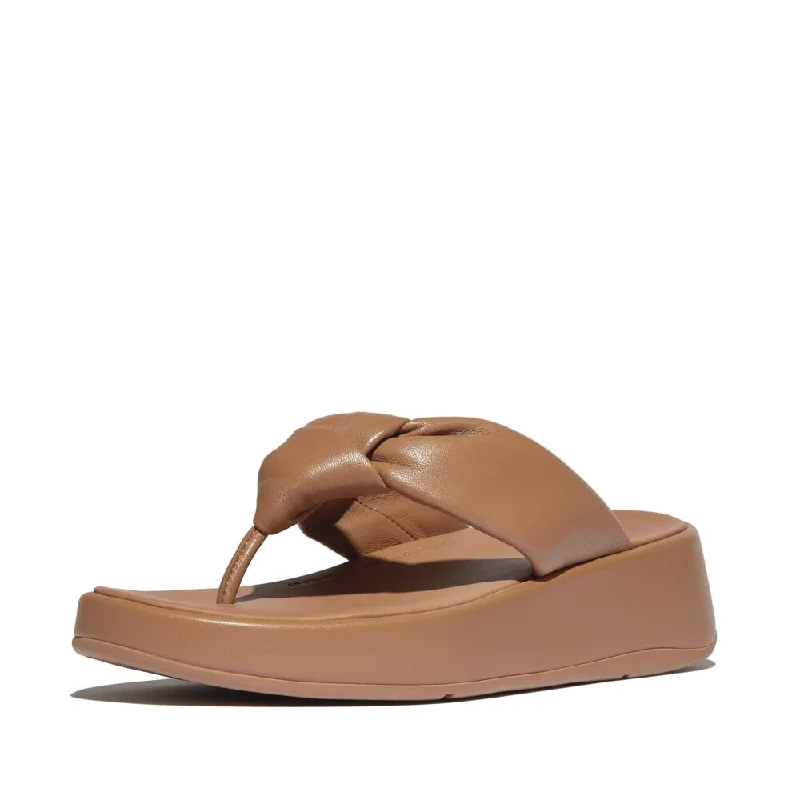 FitFlop F-Mode Knot Soft Leather Toe Post Flatform Sandals - Classic Tan