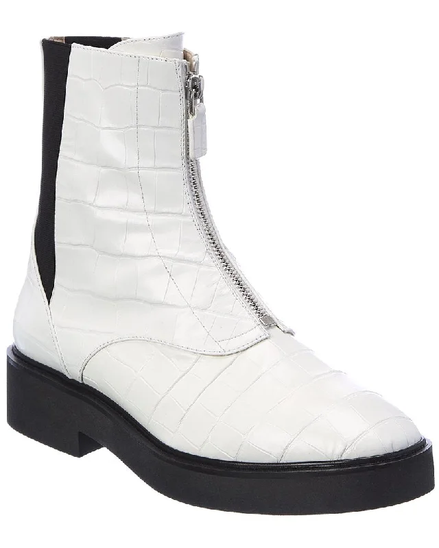 Stuart Weitzman Lodge Zip Croc-Embossed Leather Bootie