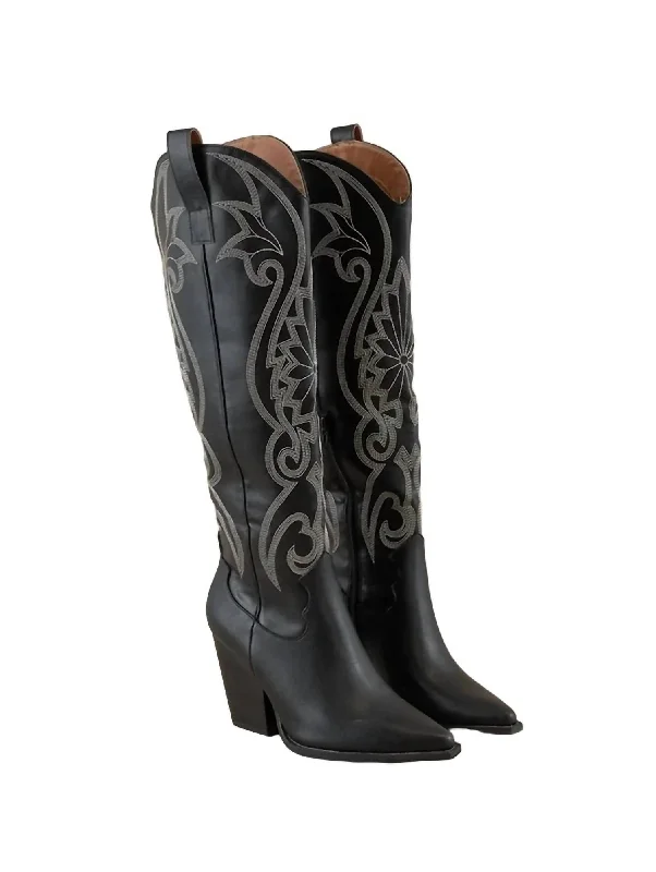 Women's Astrid Knee-High Embroidered Boot In Black