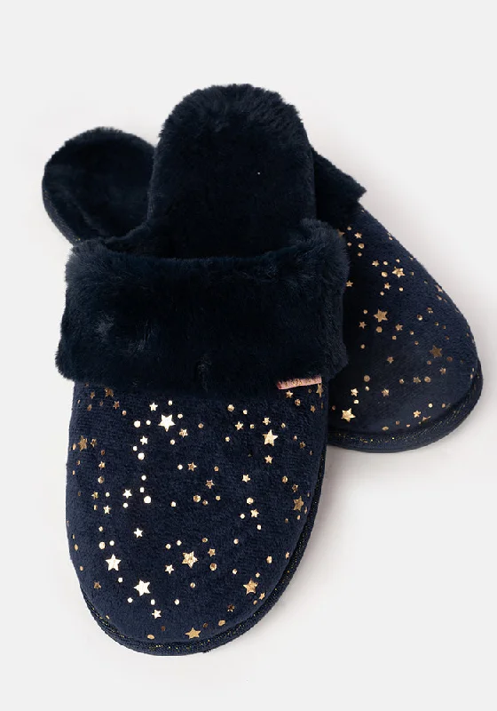 Navy Star Mule Slippers