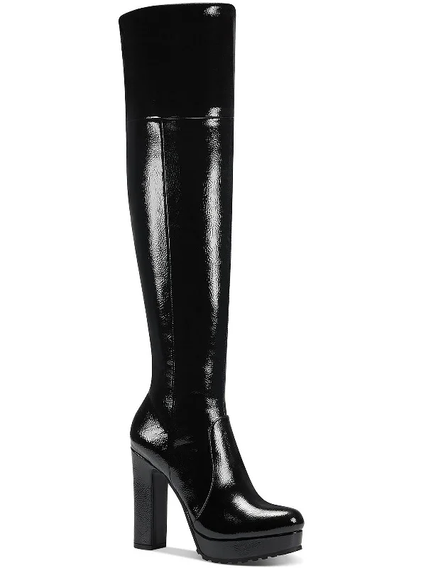 Cayden Womens Platform Faux Leather Over-The-Knee Boots