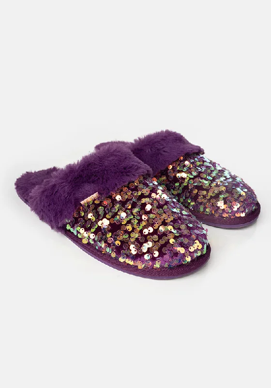 Purple Glitter Mule Slippers