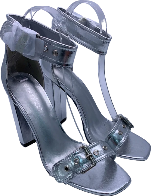 Boohoo Silver Metallic Block Heel Sandals 6.5