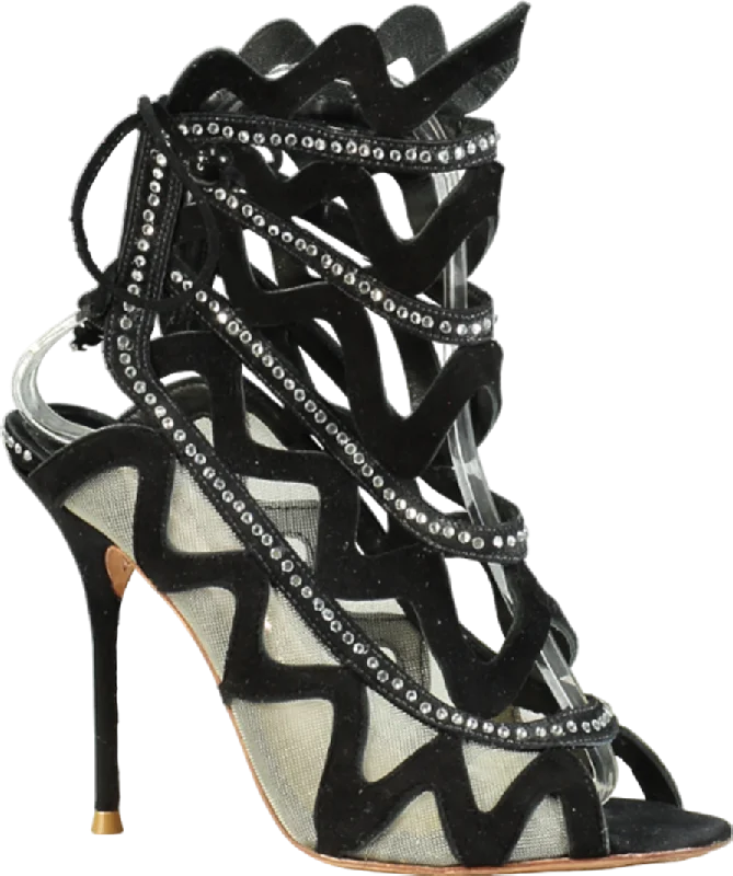 Sophia Webster Black Suede And Mesh Mila Cage Sandals UK 3 EU 36 👠